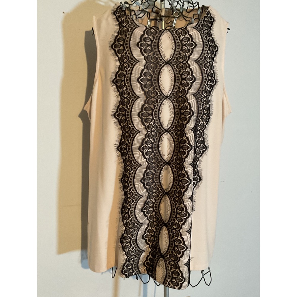 Loft Womens Sleeveless Blouse Pink Black Eyelash Lace Panel Top Large 114-351951